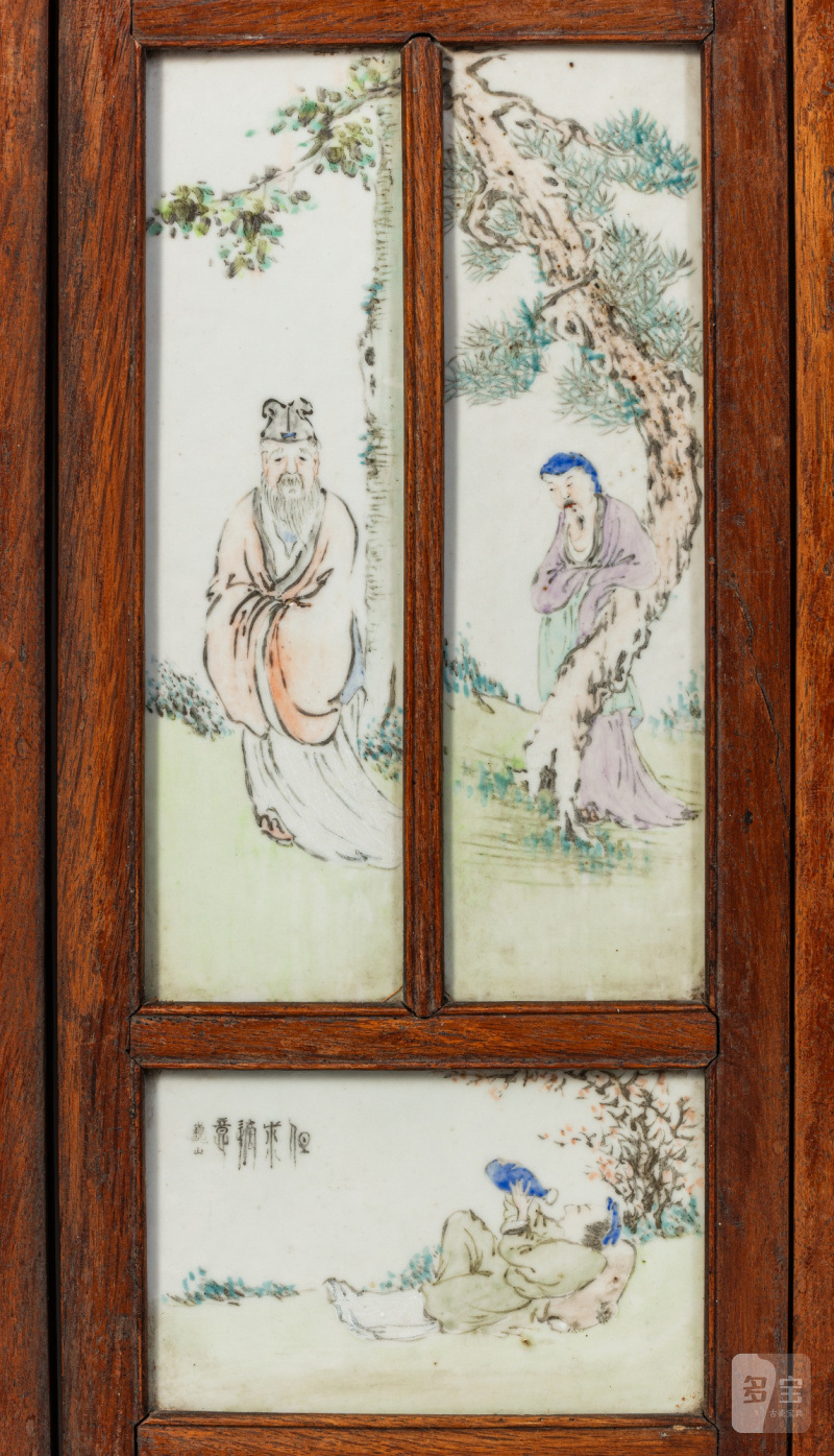 任煥章（活躍於1874至1902）作淺絳彩人物山水紋瓷板一套二十八屏 - 图5